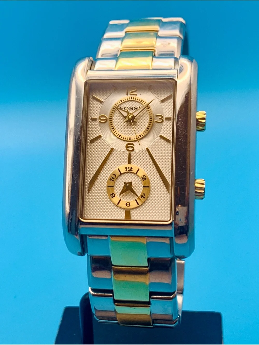 FOSSIL ARKITEKT FS-4228 Men’s Rare Dual Time Tank Watch St Steel Works New Batt
